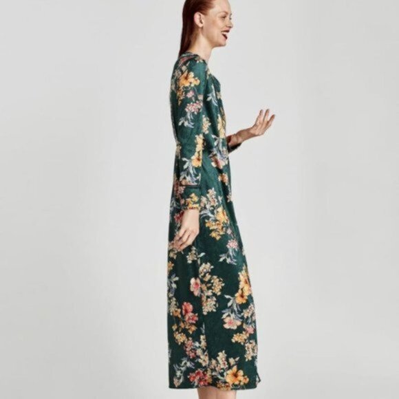 ZARA Velvet‎ Floral Kimono Wrap Dress Women Size Medium - Picture 11 of 11